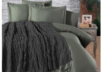 Постельное белье сатин First Choice - Nirvana Tango Anthracite с вязаным покрывалом (Ту, евро